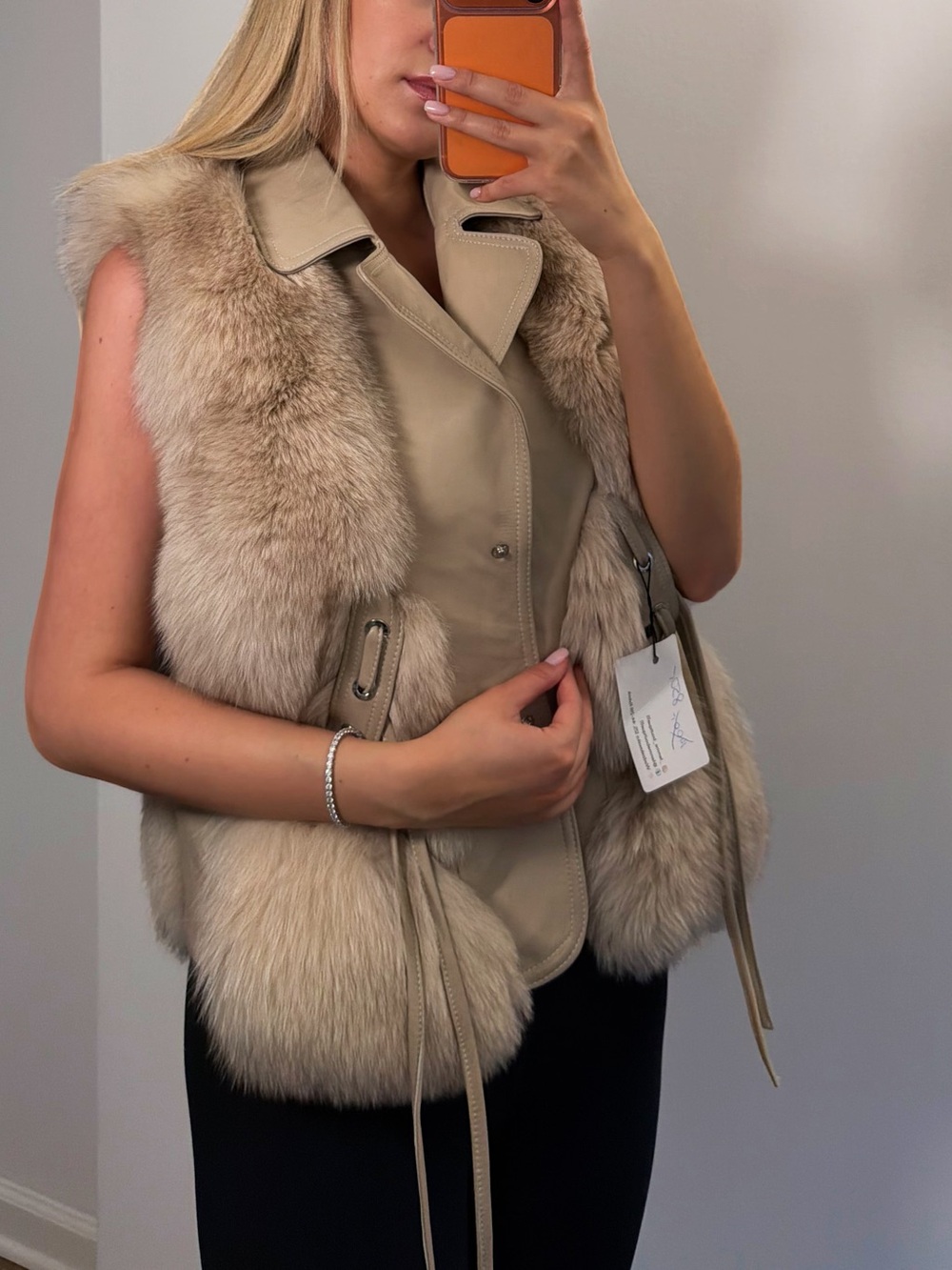 Luxury Cream Fur-Trim Leather Vest